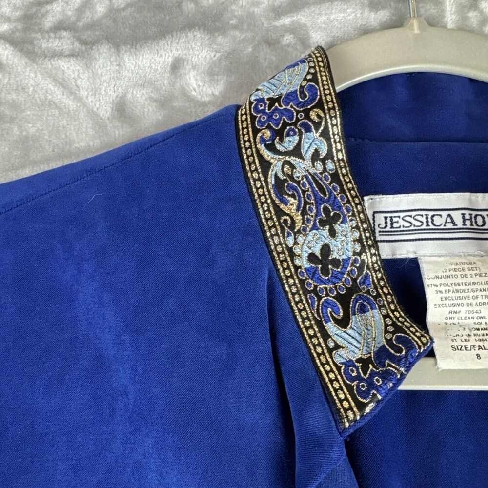 Vintage Jessica Howard Velvet Blazer Womens 8 Blue Gold Ribbon Trim Regal (1043) - Picture 3 of 12